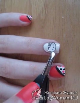 Покраска ногтей в стиле Hello Kitty Покраска ногтей в стиле Hello Kitty