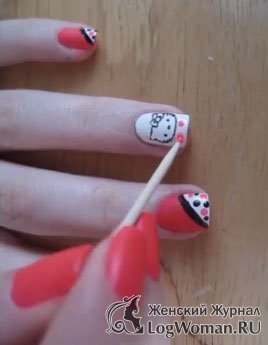 Покраска ногтей в стиле Hello Kitty Покраска ногтей в стиле Hello Kitty
