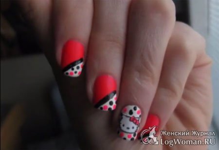 Покраска ногтей в стиле Hello Kitty Покраска ногтей в стиле Hello Kitty