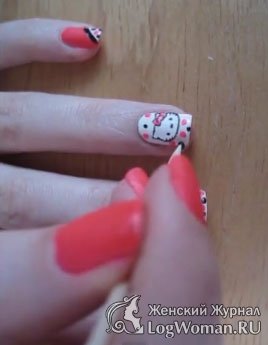 Покраска ногтей в стиле Hello Kitty Покраска ногтей в стиле Hello Kitty