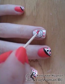 Покраска ногтей в стиле Hello Kitty Покраска ногтей в стиле Hello Kitty