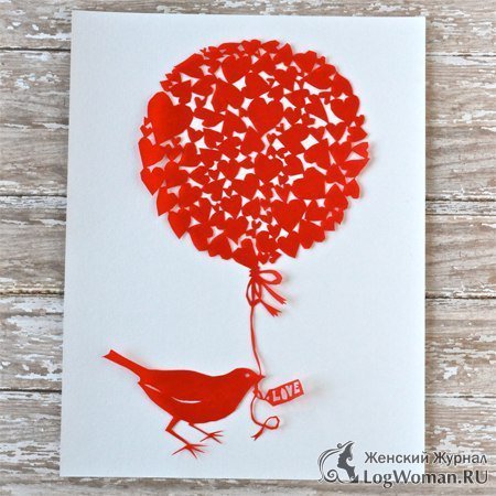 Валентинка Птица с шариком Валентинка Птица с шариком