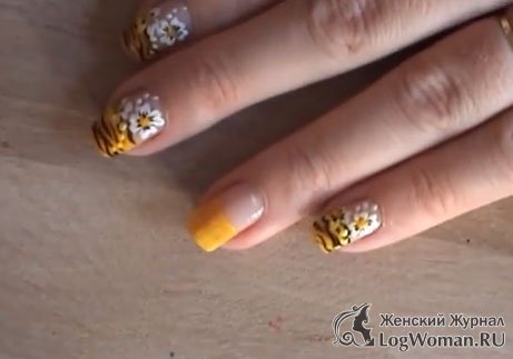 Тигровые ногти с цветами