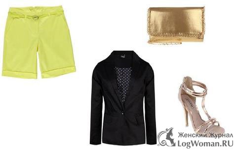 Шорты в мелкий горошек с серебряным поясом